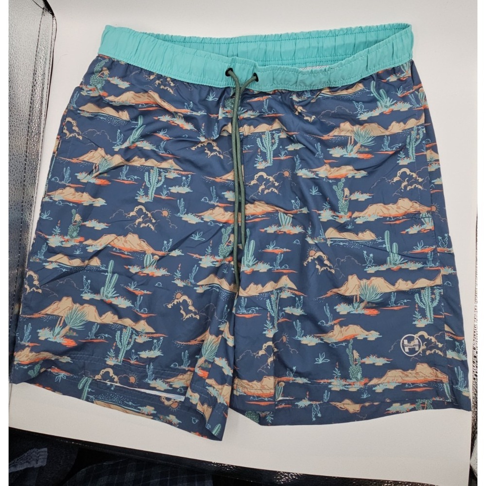 Hawke & Co Outfitters Men's Swim Trunks Medium Blue Desert Print Mesh Lined